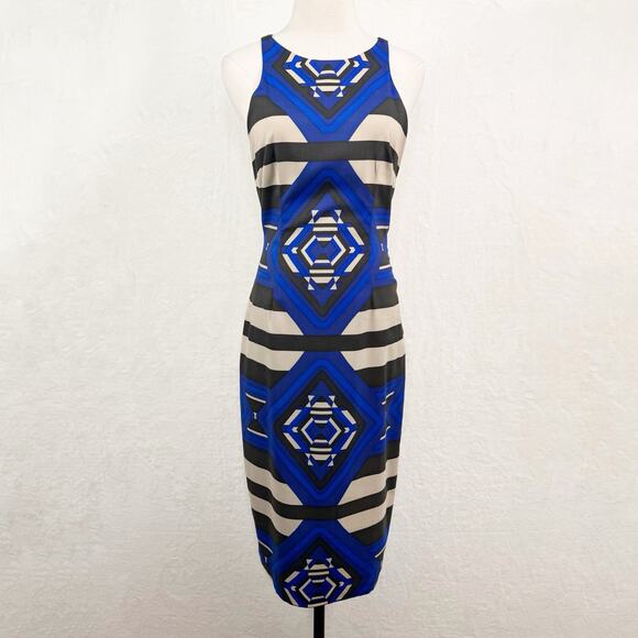 Mara Hoffman Keeper Midi Dress Blue Geometric Sheath Beach Resort Vacay Size 4 - Picture 2 of 11